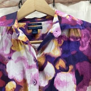 Westbound Women's Wrinkle Free Button‎ Up Blouse Small Floral 3/4 Sleeve Cotton